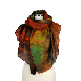 Rust Brown Green Oversized Silk Scarf – Green Walnut