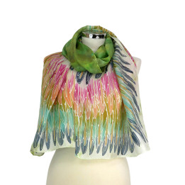 Green Hand-Painted Silk Scarf – Green Parrot