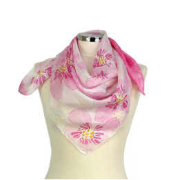 Pink Hand-Painted Square Silk Scarf – Pink Flowers
