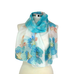 Turquoise Hand-Painted Silk Scarf – Turquoise Flowers