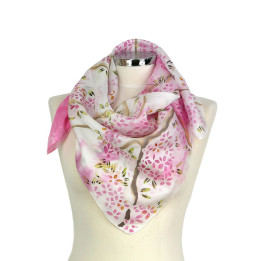 Pink Hand-Painted Silk Scarf – Cherry Blossom Tree