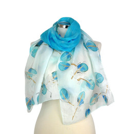 Turquoise Blue Hand-Painted Silk Scarf – Turquoise Feathers