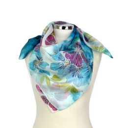 Turquoise Floral Square Silk Scarf – Teal Flowers