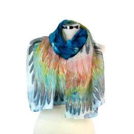 Teal Blue Hand-Painted Silk Scarf – Teal Parrot