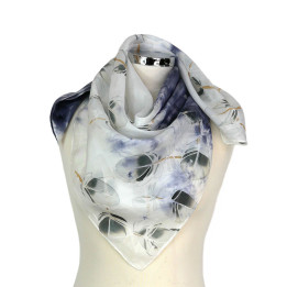 Grey Hand-Painted Square Silk Scarf – Grey Feathers