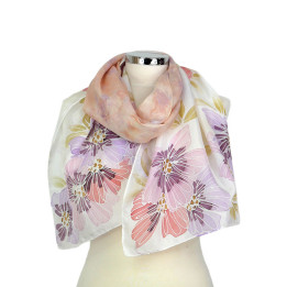 Beige Pink Hand-Painted Silk Scarf – Beige Flowers