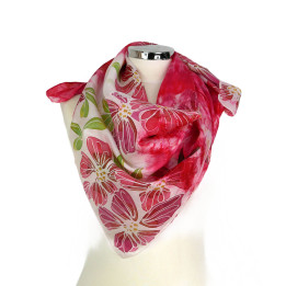 Red Floral Hand-Painted Square Silk Scarf – Red Flowers