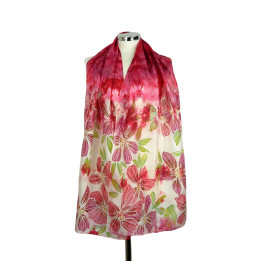 Red Magenta Hand-Painted Silk Scarf – Red Flowers