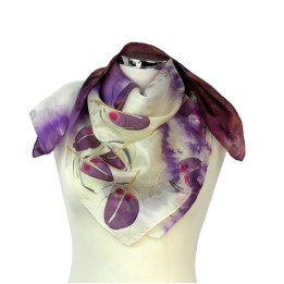 Purple Hand-Painted Square Silk Scarf – Purple Feathers