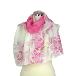 Pink Magenta Hand-Painted Silk Scarf – Pink Flowers