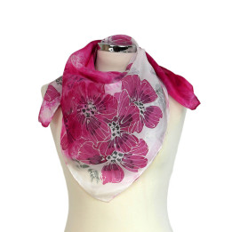 Magenta Hand-Painted Square Silk Scarf – Magenta Flowers