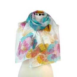 Turquoise Hand-Painted Silk Scarf – Turquoise Flowers