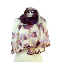 Purple Hand-Painted Silk Scarf – Purple Feathers