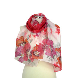 Poppy Red Hand-Painted Silk Scarf – Red Flowers