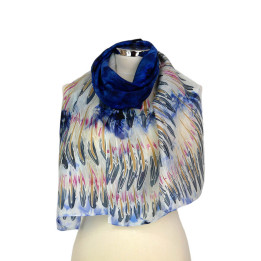 Navy Blue Hand-Painted Silk Scarf – Blue Heron