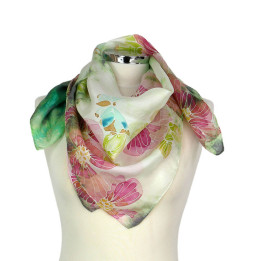 Green Hand-Painted Square Silk Scarf – Green Garden