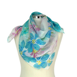 Turquoise Hand-Painted Square Silk Scarf – Turquoise Garden