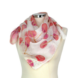 Peach Pink Hand-Painted Silk Scarf – Pink Feathers
