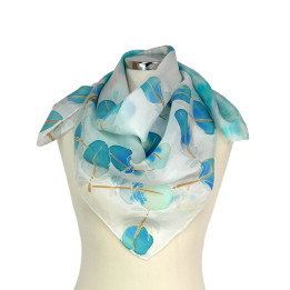 Turquoise Hand-Painted Silk Scarf – Turquoise Feathers