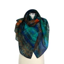 Navy Turquoise Orange Silk Scarf – Coral Reef