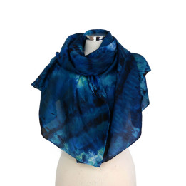 Navy Blue Green Oversized Silk Scarf – Aurora